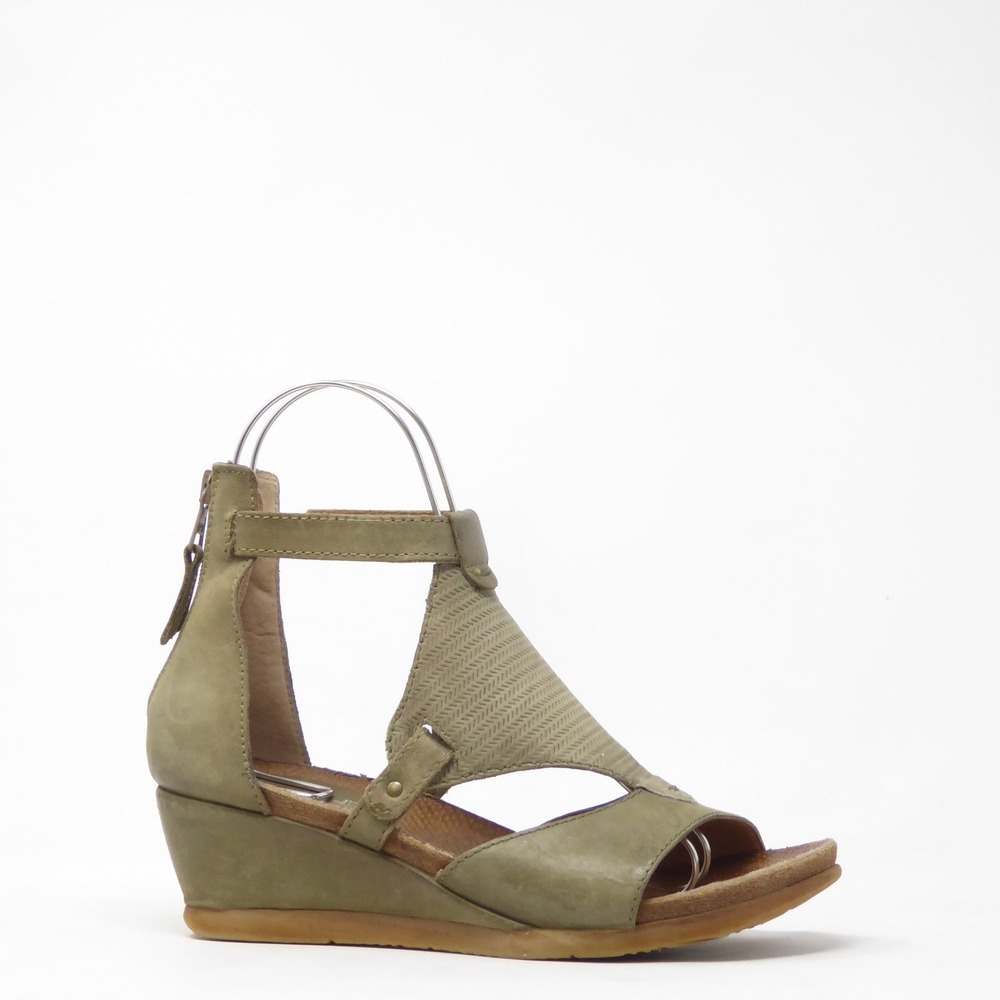 Miz Mooz Maisie Womens Wedge Sandals Green Leather Gladiator Zip Back 39 / 8.5